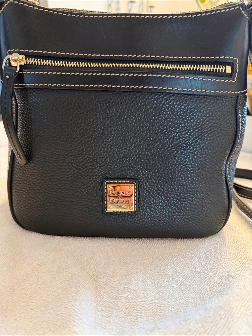Dooney & Bourke Black Pebbled Leather Crossbody with Gold Hardware
